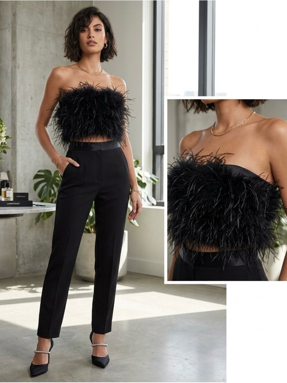 Lamarque Zaina Black Feather Bustier Top